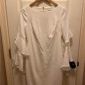 Calvin Klein Women's Off- White Dress with Ruffle Sleeves Sz 4 NWT